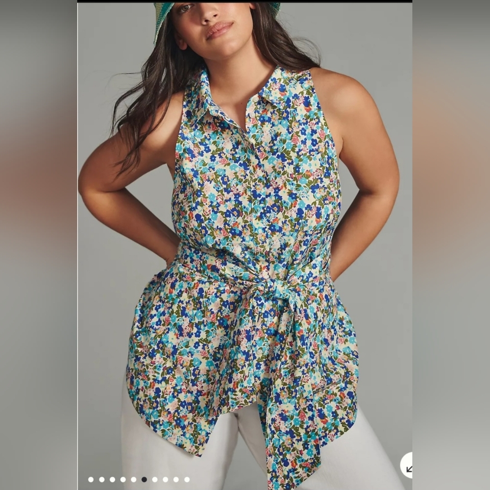 Maeve Blue and White Sleeveless Backless Bodysuit